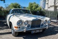 Vintage white Jaguar car at Motorclassica